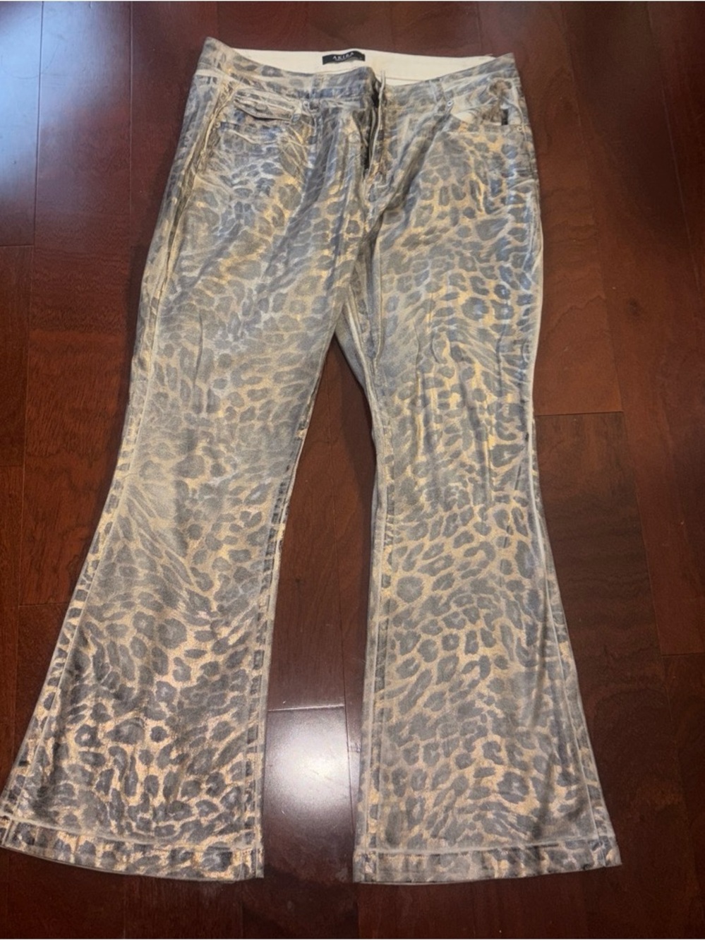 AKIRA Beige and Gray Leopard Print Flare Jeans